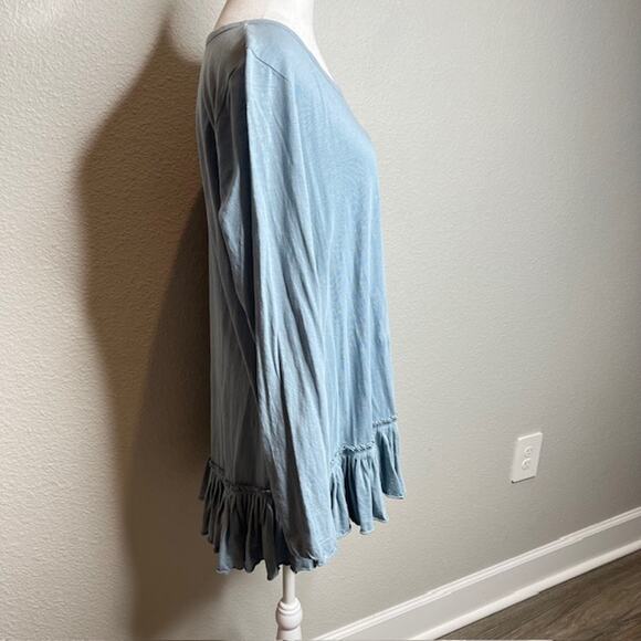 LOGO by Lori Goldstein Cotton Slub Knit Top with Pleated Hem Sz Large - Picture 10 of 11